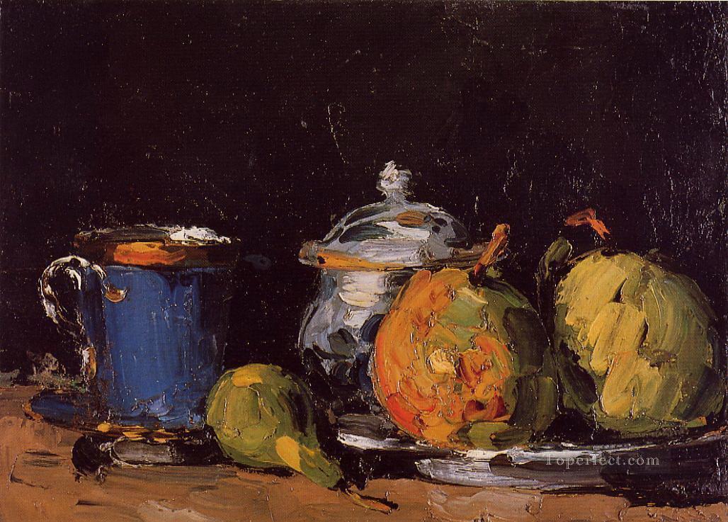 Sugar Bowl Pears and Blue Cup Paul Cezanne Oil Paintings